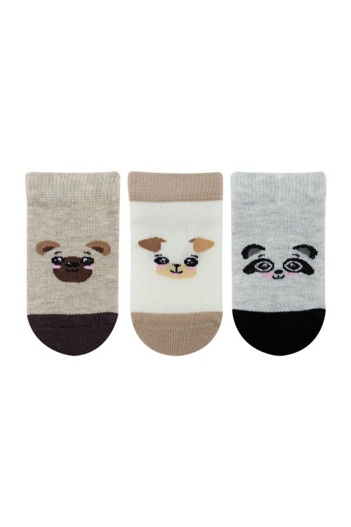 Bross Bebek Hayvan Desenli 3lü Patik Çorap Asorti Asorti