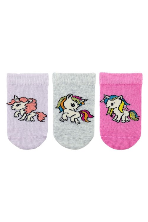 Bross Bebek Unicorn Desenli 3lü Patik Çorap Asorti