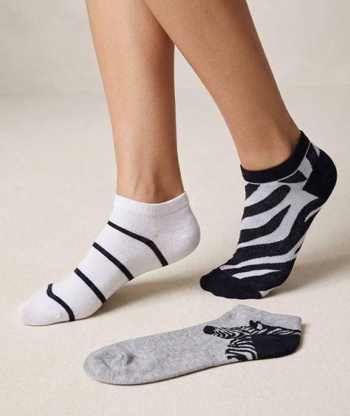 Zebra Desenli 3lü Bayan Step Çorap Asorti