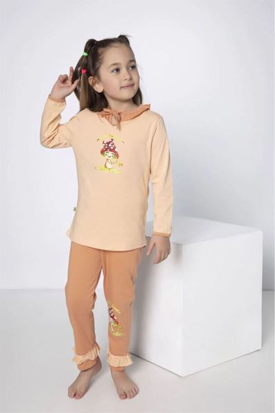 Bross Kız Çocuk Mantar Baskılı Bej Pijama Takımı Bej