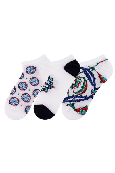 Çini Motif Desenli Kadın 3lü Kadın Sneaker Çorap Asorti