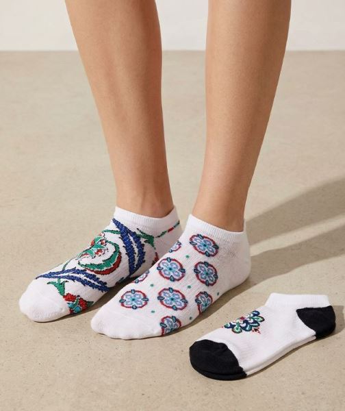 Çini Motif Desenli Kadın 3lü Kadın Sneaker Çorap Asorti