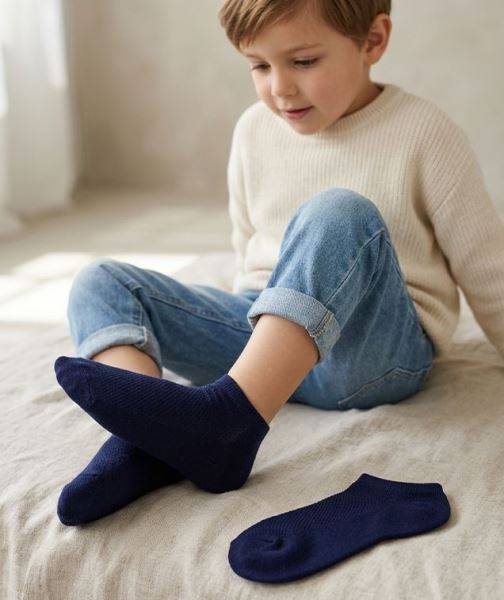 Düz Lacivert 3lü Çocuk Sneaker Çorap Lacivert