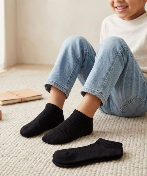 Düz Siyah 3lü Çocuk Sneaker Çorap Siyah