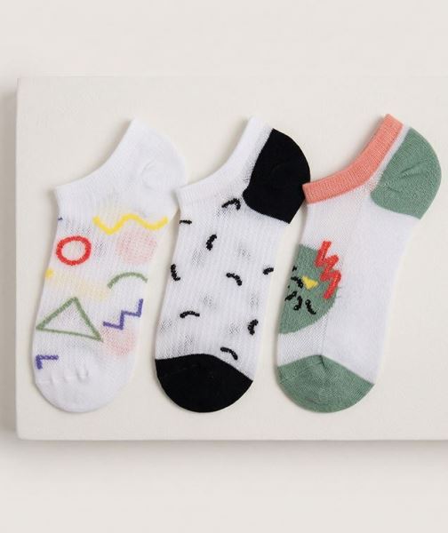 Kadın Grafik Desenli 3lü Sneaker Çorap Asorti