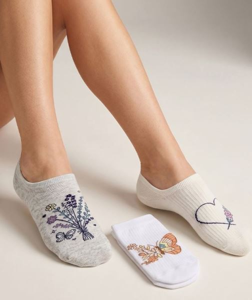 Kadın Kelebekli 3lü Sneaker Çorap Asorti