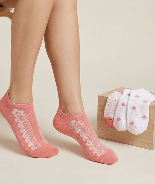 Kadın Yaprak Ve Puan Desenli 3lü Sneaker Çorap Asorti