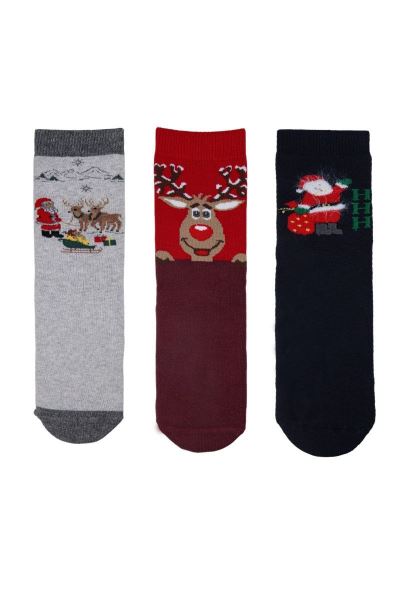 Geyikli Noel Baba 3lü Havlu Erkek Çocuk Soket Asorti