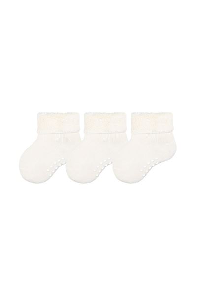 Havlu Tabanaltı Baskı 3lü Erkek Bebek Çorap Ekru Ekru