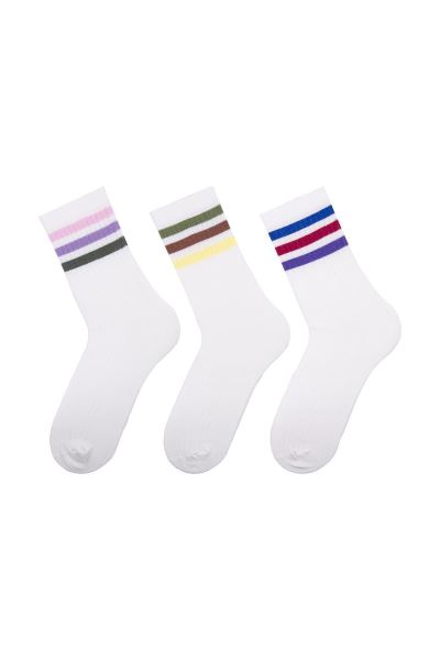 Kadın Çemberli 3lü Renkli Soket Çorap Asorti Asorti