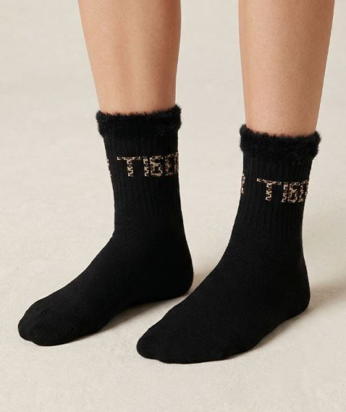 Kadın Leopar Desenli Siyah Soket Çorap Siyah