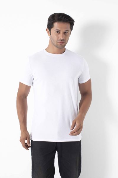 Erkek T-shirt %100 Pamuk Bisiklet Yaka Beyaz  Fit BEYAZ