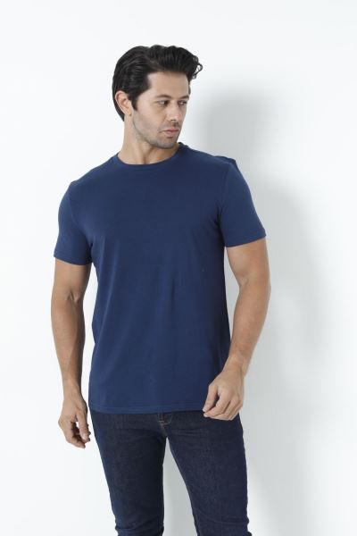 Erkek T-shirt %100 Pamuk Bisiklet Yaka Laci Fit Lacivert