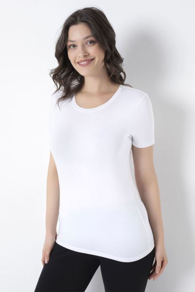 Kadın Bambu Kısa Kol T-shirt Beyaz 1460 Beyaz