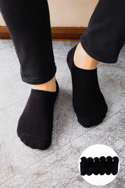 Bross - Bross 6lı Basic Siyah Erkek Sneaker Çorap