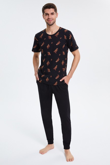 Bross - Bear Pattern Short Sleeve Men's Pajamas Set