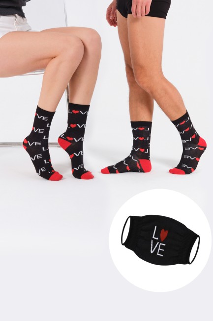 Bross - Bross 2-Love Valentine's Day Adult Socks and Sock Mask Combination