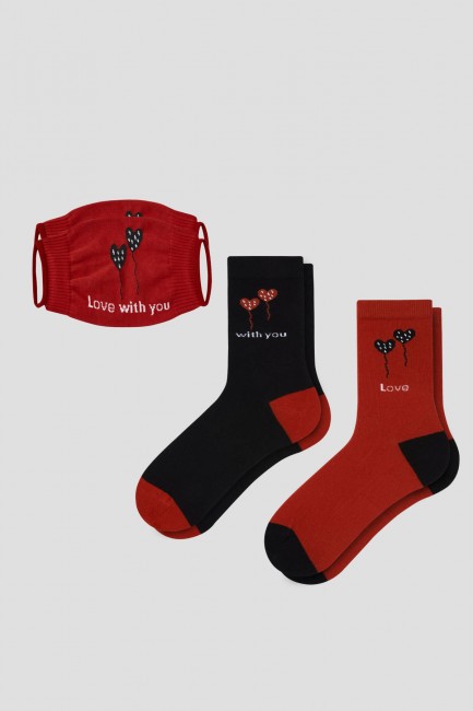 Bross - Bross 2-Love With You Valentine's Day Adult Socks and Sock Mask Combination