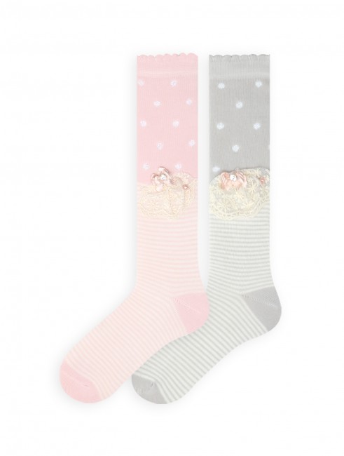 Bross - Bross 2-Pack Knee-High Kids' Socks with Bow and Lace Accessory