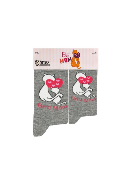 Bross - Bross 2-Pack Cat Patterned Mother-Daughter Combination Socks