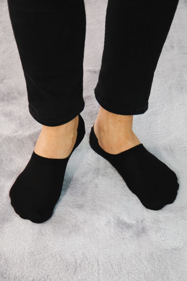 Bross 3lü Siyah Görünmez Topuk Silikon Babet Çorap