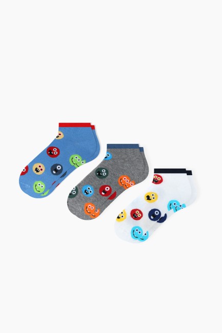 Bross - Bross 3-pack Emoji Patterned Booties Kids Socks