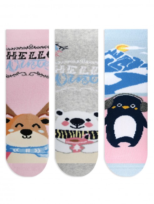 Bross - Bross 3-Pack Hello Winter Themed Terry Kids' Socks