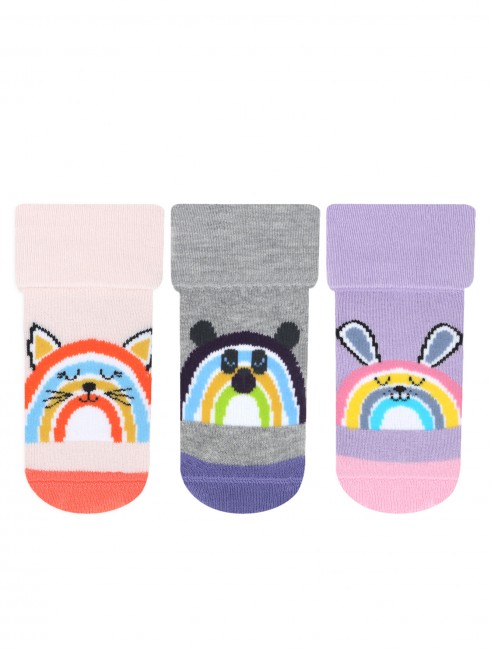 Bross - Bross 3-Pack Rainbow Patterned Terry Baby Socks