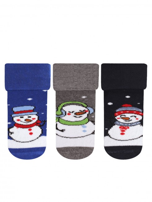 Bross - Bross 3-Pack Snowman Patterned Terry Baby Socks
