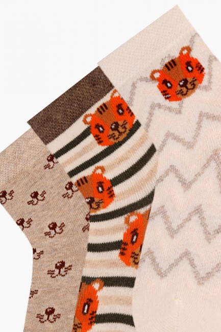 Bross 3-Piece Tiger Patterned Baby Socks - Thumbnail