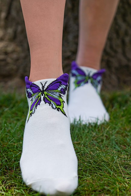BROSS - Bross 3 Pieces Women Booties Socks 3D Butterfly Patterned