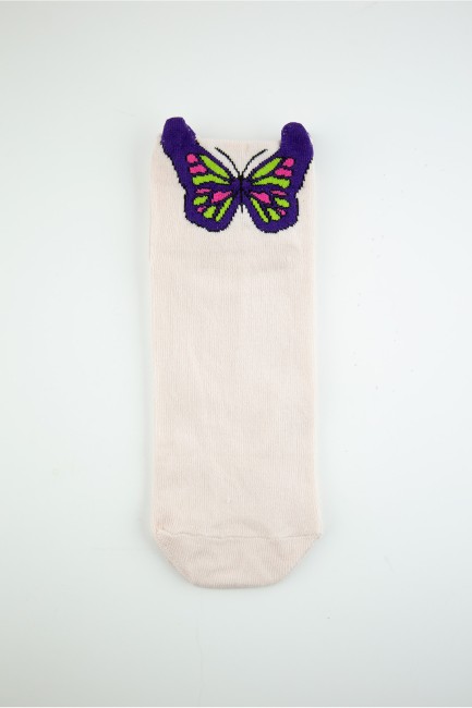 Bross 3D Kelebek Desenli 3lü Kadın Patik Çorap - Thumbnail