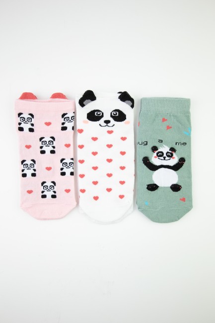 BROSS - Bross 3D Panda Desenli Kız Çocuk Patik Çorap