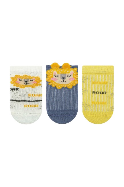 Bross - Bross 3-Pack 3D Lion Patterned Baby Booties Socks