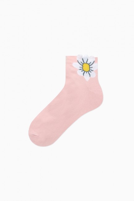 Bross 3lü 3D Çiçek Desenli Kadın Patik Çorap - Thumbnail
