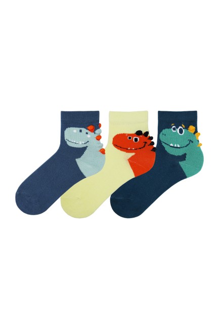 Bross - Bross 3-Pack 3D Dinosaur Patterned Kids' Socks