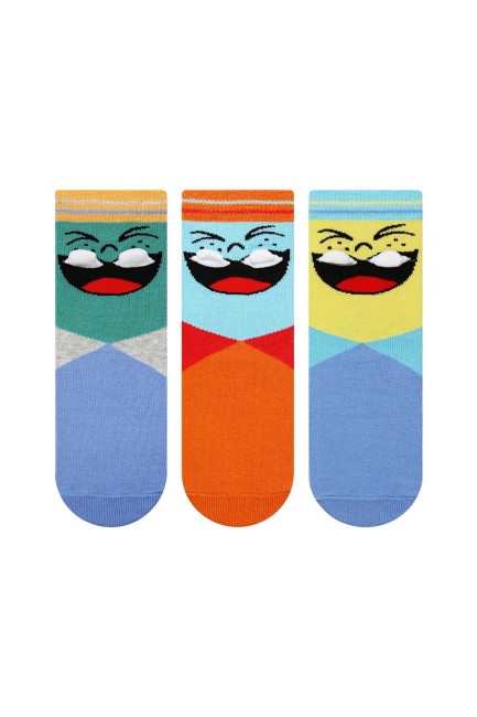 Bross - Bross 3-Pack 3D Smiley Face Patterned Kids' Socks