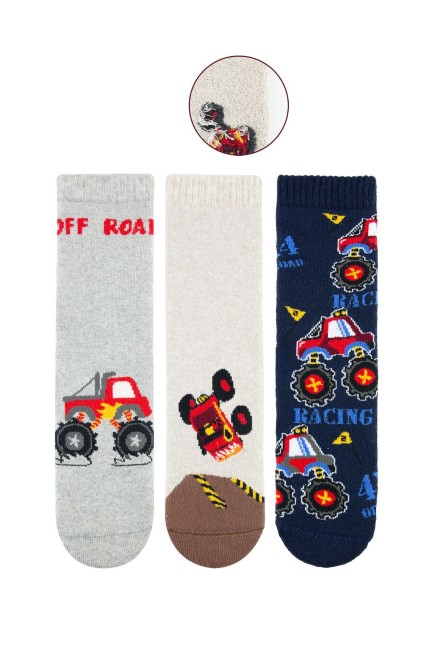 Bross 3lü Araba Desenli Havlu Çocuk Soket Çorap - Thumbnail