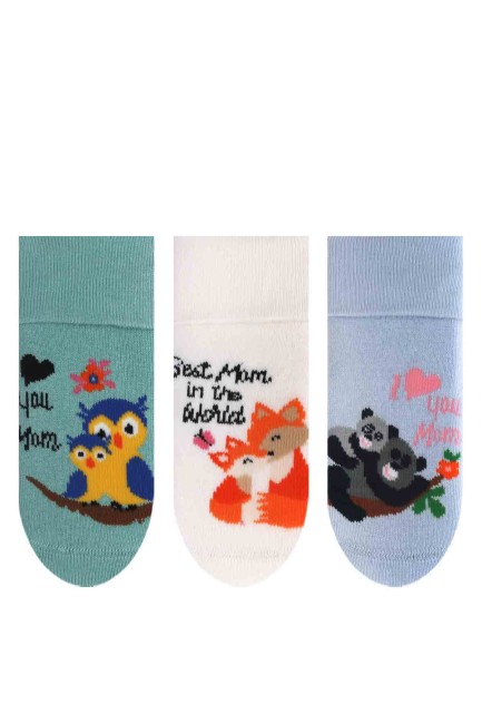 Bross - Bross 3'lü Best Mom Kaydırmaz Baskılı Havlu Bebek Çorabı