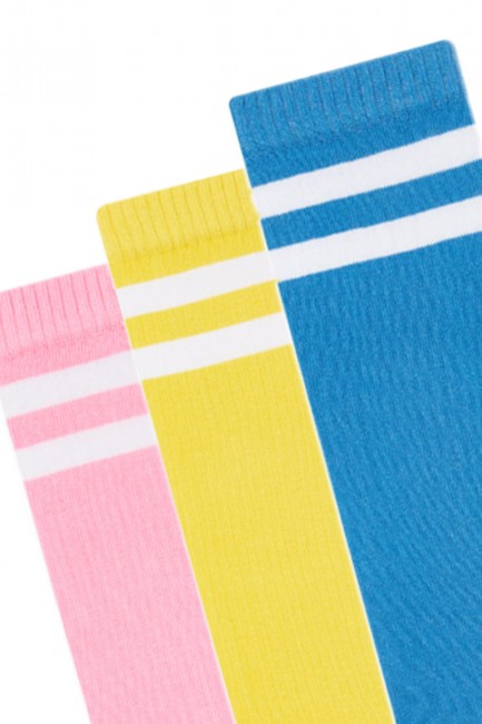 Bross 3lü Çemberli Renkli Kadın Dizaltı Çorap - Thumbnail