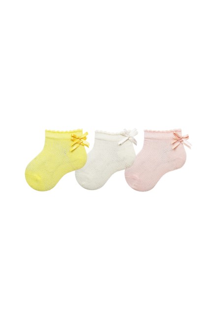 Bross - Bross 3-Pack Baby Booties Socks with Double Bow Accessory