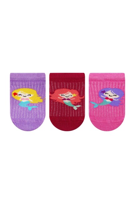 Bross - Bross 3'lü Deniz Kızı Desenli Sneaker Bebek Çorabı