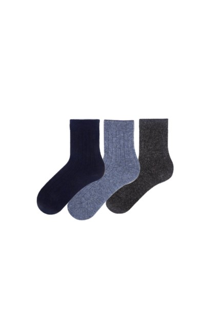BROSS - Bross 3lü Derbili Erkek Çocuk Yün Soket Çorap