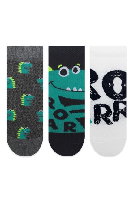 Bross - Bros 3er-Pack Kinder-Bootie-Socken mit Dinosaurier-Muster