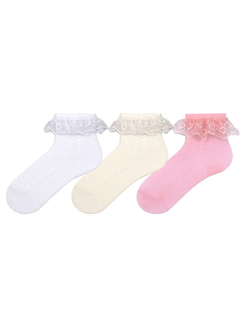 Bross - Bross 3-Pack Plaid Net Baby Socks with Lace Accessory