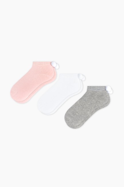 Bross - Bross 3-teilige Handtuch Pompom Booties Baby Socken