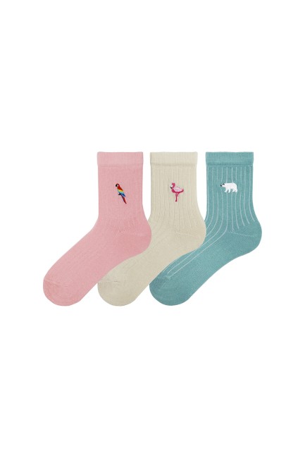 Bross - Bross 3-Pack Animal Embroidered Kids' Socks