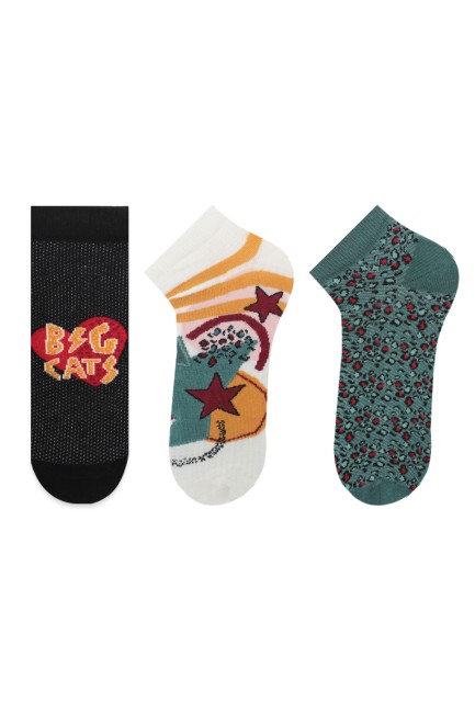 Bross - Bross 3-Pack Cat Patterned Women's Booties Socks