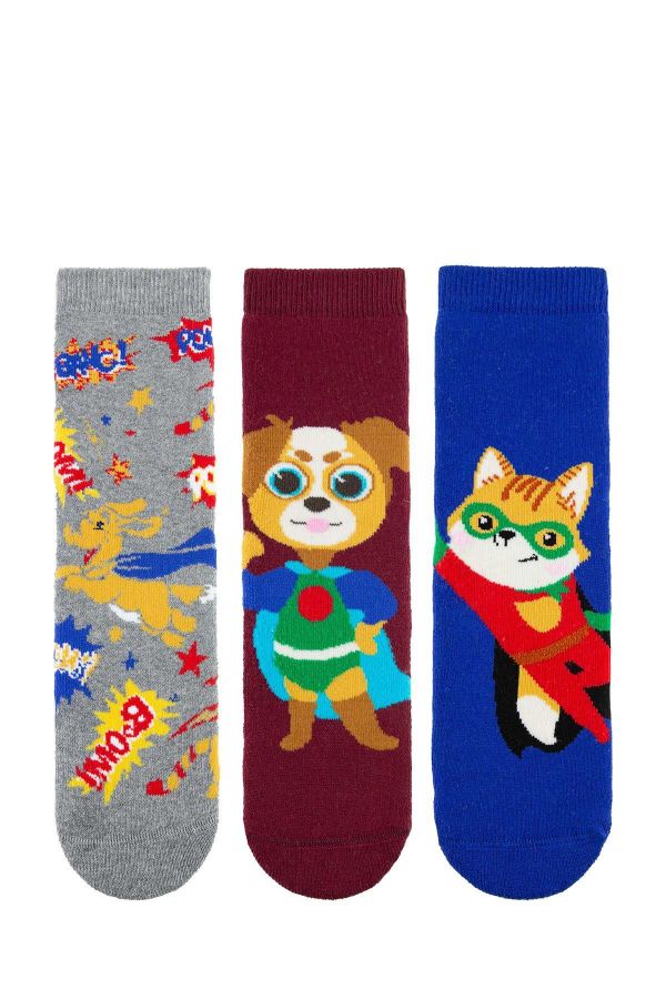 Bross 3lü Kedi Köpek Desenli Havlu Çocuk Çorap