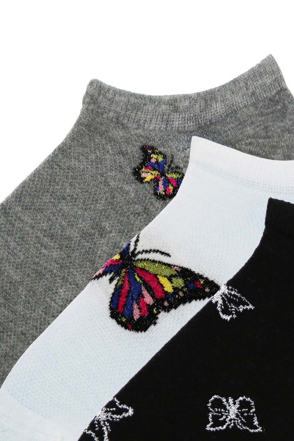 Bross 3lü Kelebek Desenli Sneaker Kadın Çorap